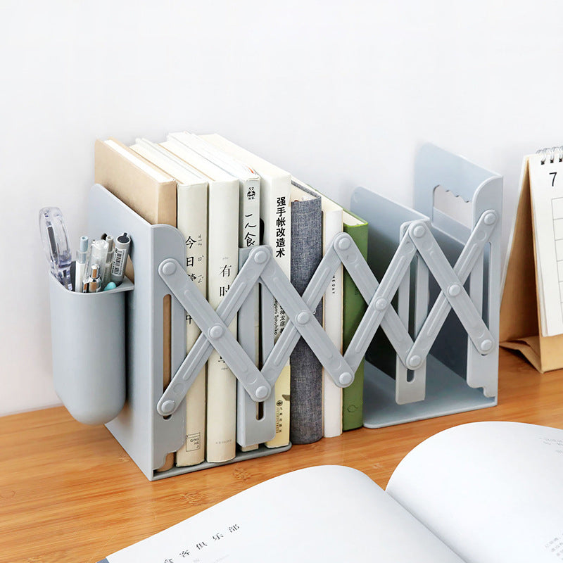 Retractable Bookends For Shelves Book Support Stand Adjustable Bookshelf With Pen Holder Desk Organizer Office Accessories.